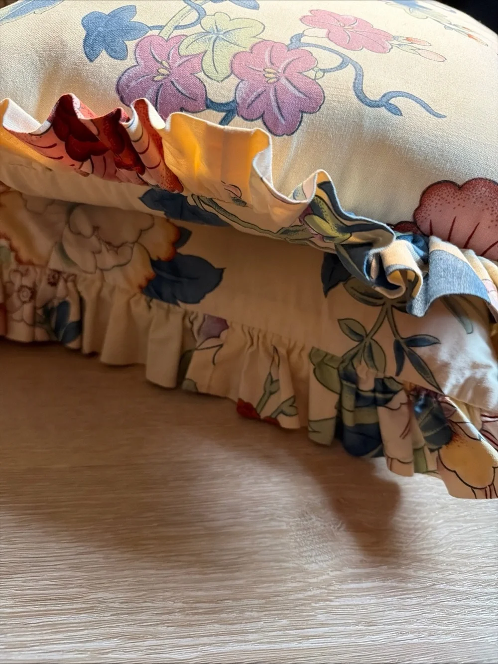 Vintage Handmade Waverly Style Floral Throw Pillows Cottagecore Shabby Ruffled